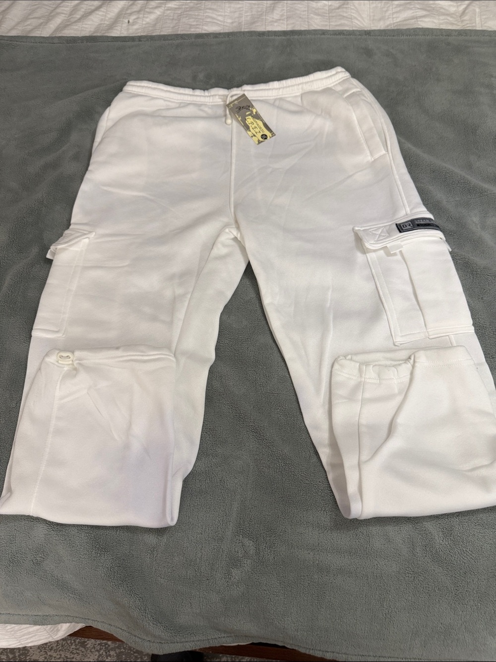 Men's White Cargo Sweatpants with Utility Pockets